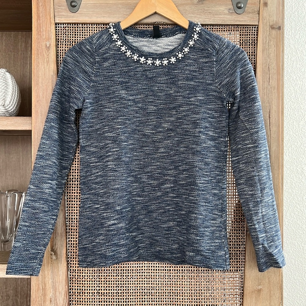 J. Crew Blue and White Crew Neck Sweater Pullover Jumper